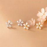 925 Silver Pearl Flower Stud Earrings 18K Plated Gift