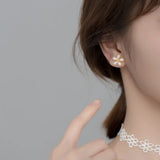 925 Silver Pearl Flower Stud Earrings 18K Plated Gift
