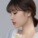 925 Silver Pearl Flower Stud Earrings 18K Plated Gift