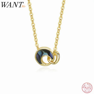 925 Silver Round Buckle Abalone Shell Charm Necklace