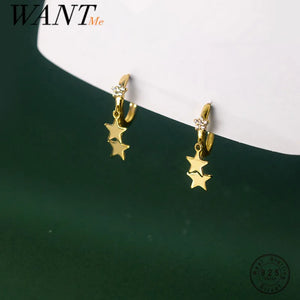 925 Silver Star Zircon Tassel Pendant Earrings for Women