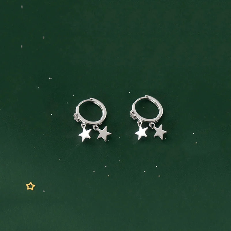 925 Silver Star Zircon Tassel Pendant Earrings for Women