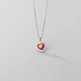 925 Silver Red Agate Love Heart Pendant Necklace for Women