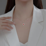 925 Silver Red Agate Love Heart Pendant Necklace for Women