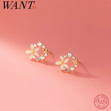 925 Silver Opal Flower Stud Earrings Romantic Hollow Sweet Jewelry