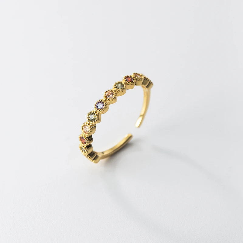 925 Silver Colored Zircon Lace Open Finger Ring for Women