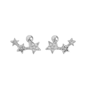 925 Silver Star Zircon Stud Earrings Women Teen Party Piercing Jewelry