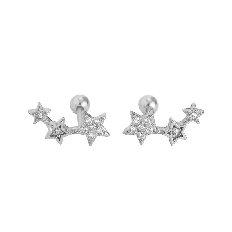 925 Silver Star Zircon Stud Earrings Women Teen Party Piercing Jewelry