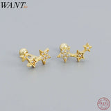 925 Silver Star Zircon Stud Earrings Women Teen Party Piercing Jewelry