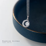 925 Silver Crystal Moon Chain Pendant Necklace for Women Wedding Gift