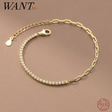 925 Silver Zircon Link Charm Bracelet Wedding Party Jewelry