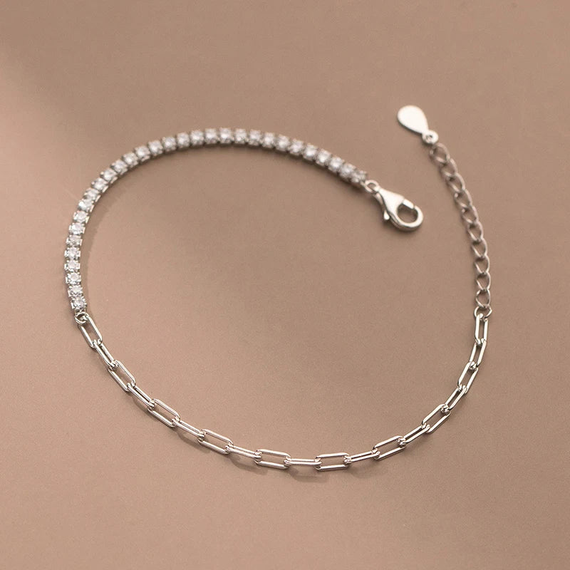 925 Silver Zircon Link Charm Bracelet Wedding Party Jewelry