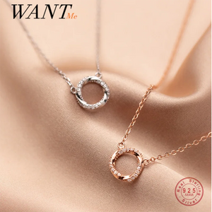 925 Silver Zircon Geometric Circle Twist Pendant Necklace for Women