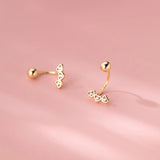 925 Silver Zircon Heart Rotating Beads Earrings