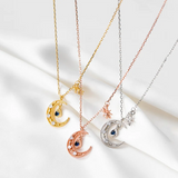925 Silver Zircon Moon Light Star Pendant Necklace Women Jewelry