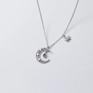 925 Silver Zircon Moon Light Star Pendant Necklace Women Jewelry