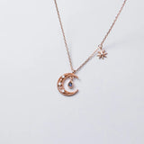 925 Silver Zircon Moon Light Star Pendant Necklace Women Jewelry