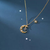 925 Silver Zircon Moon Light Star Pendant Necklace Women Jewelry