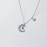925 Silver Zircon Moon Light Star Pendant Necklace Women Jewelry