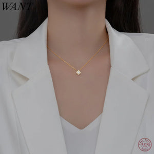 925 Silver Zircon Snowflake Necklace for Women