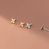 925 Silver CZ Cross Flower Stud Earrings for Women