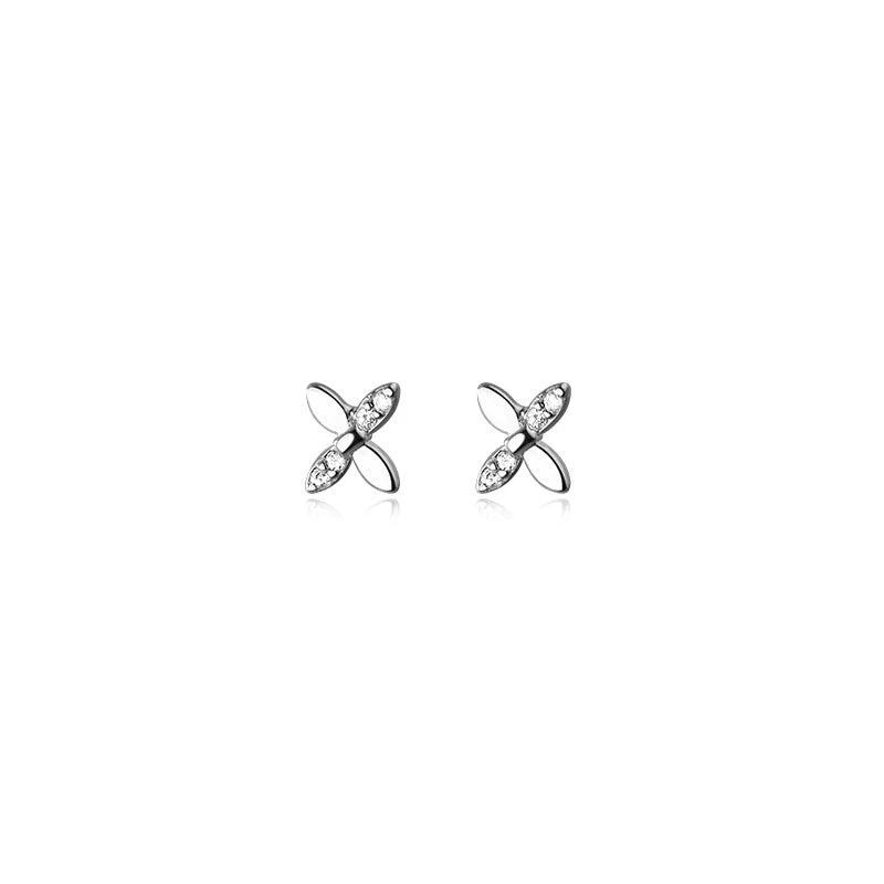 925 Silver CZ Cross Flower Stud Earrings for Women