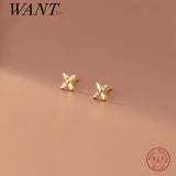 925 Silver CZ Cross Flower Stud Earrings for Women