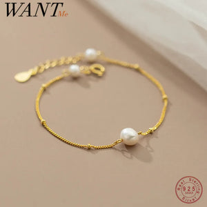 925 Silver Baroque Pearl Charm Bracelet for Women Plated Party Jewelry