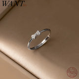 925 Silver Bow Zircon Adjustable Ring for Women Teen Birthday Party