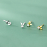 925 Sterling Silver Rabbit Mini Small Stud Earrings Baby Student Party Jewelry