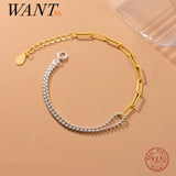 Sterling Silver Cuban Link Chain Charm Bracelet for Women