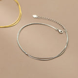 925 Sterling Silver Double Snake Bone Round Beads Charm Anklet for Women