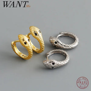 925 Silver Unique Snake Ear Buckle Earrings for Women Circle Goth Party