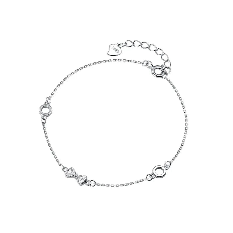 925 Silver Bowknot Charm Bracelet Romantic Butterfly Jewelry