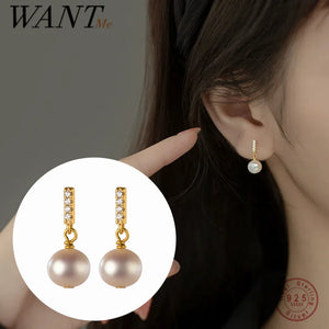 925 Silver CZ Tassel Baroque Pearl Stud Earrings