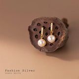 925 Silver CZ Tassel Baroque Pearl Stud Earrings