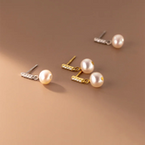925 Silver CZ Tassel Baroque Pearl Stud Earrings