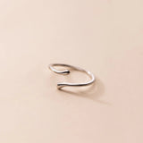 Women's 925 Sterling Silver Glossy Line Finger Ring, Golden Statement