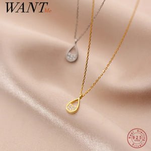 925 Silver Water Drop Pendant Necklace for Women Sweet Teen Charming