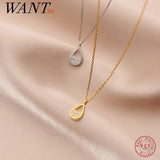 925 Silver Water Drop Pendant Necklace for Women Sweet Teen Charming