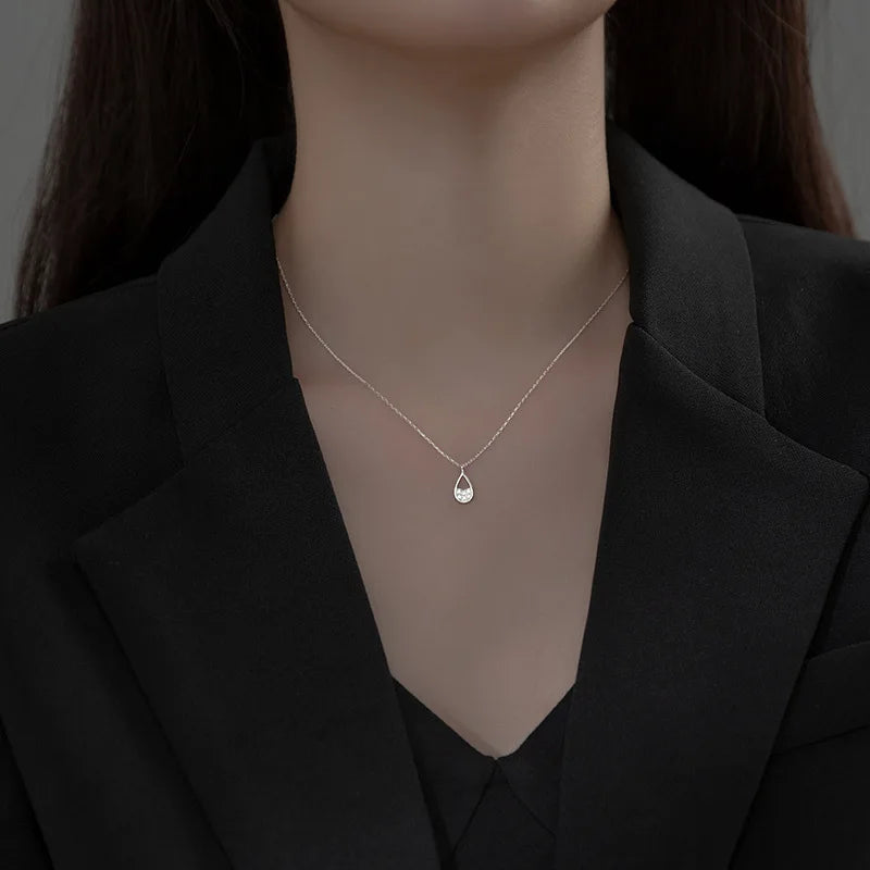 925 Silver Water Drop Pendant Necklace for Women Sweet Teen Charming