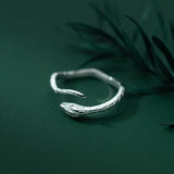 925 Silver Snake Adjustable Ring Retro Textures Charms Party Jewelry