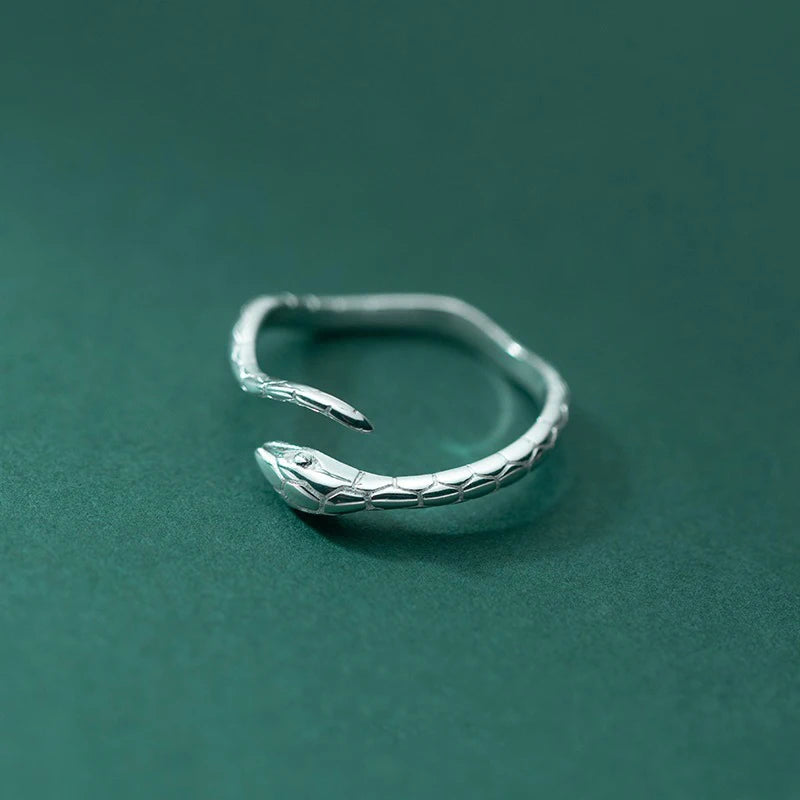 925 Silver Snake Adjustable Ring Retro Textures Charms Party Jewelry