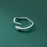 925 Silver Snake Adjustable Ring Retro Textures Charms Party Jewelry