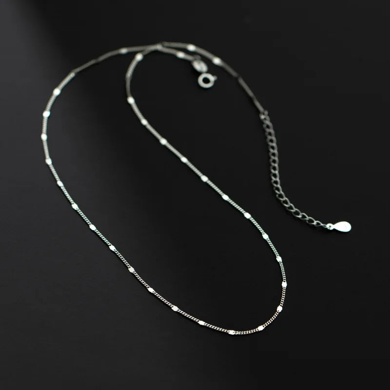 925 Sterling Silver Sideways Square Chain Charm Necklace for Women