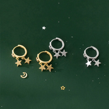 925 Silver Tassel Star Drop Earrings Sweet Romantic Huggie Piercing Jewelry