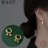 925 Silver Tassel Star Drop Earrings Sweet Romantic Huggie Piercing Jewelry