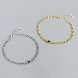925 Silver French Link Chain Green Zircon Gothic Charm Bracelet 18k Plated