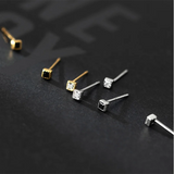 925 Silver Square Zircon Stud Earrings for Women Kid