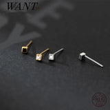 925 Silver Square Zircon Stud Earrings for Women Kid